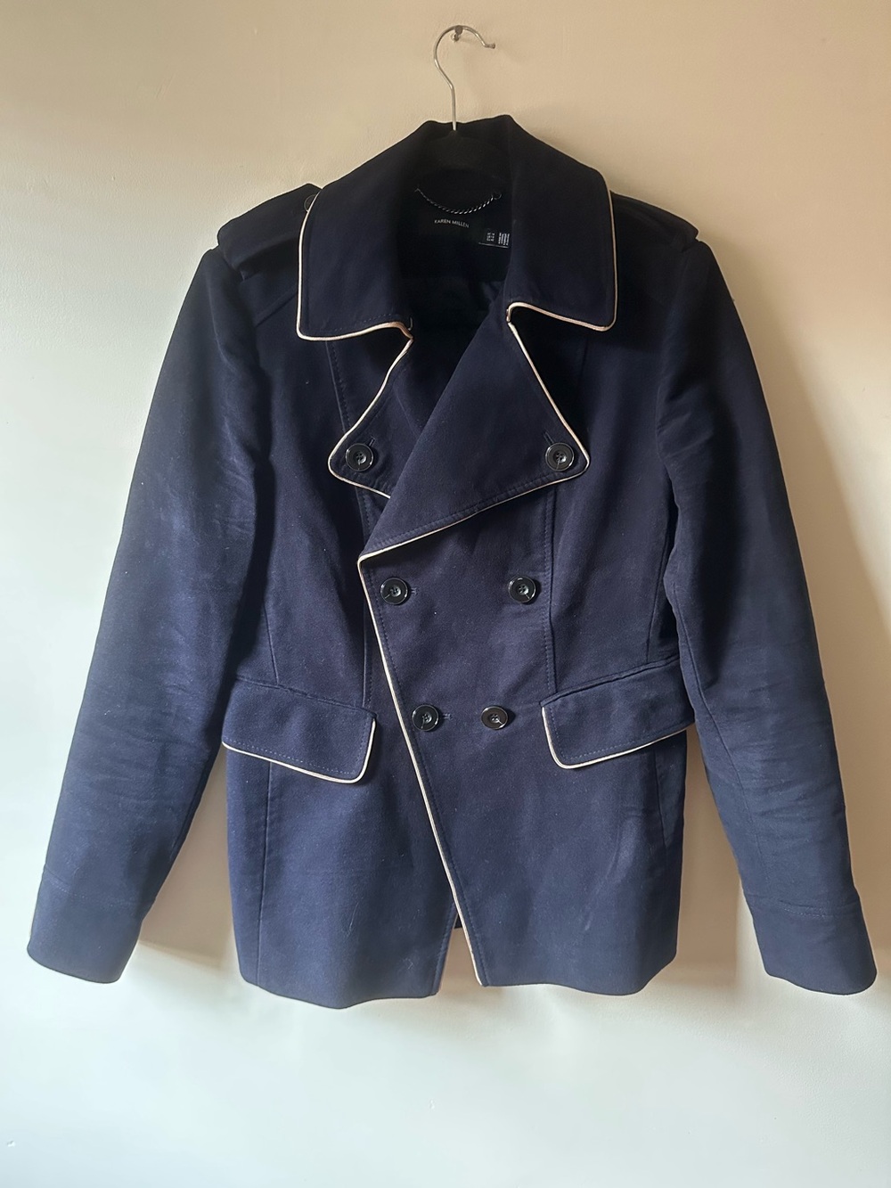 Karen Millen Double Breasted Navy Blazer Jacket Cotton